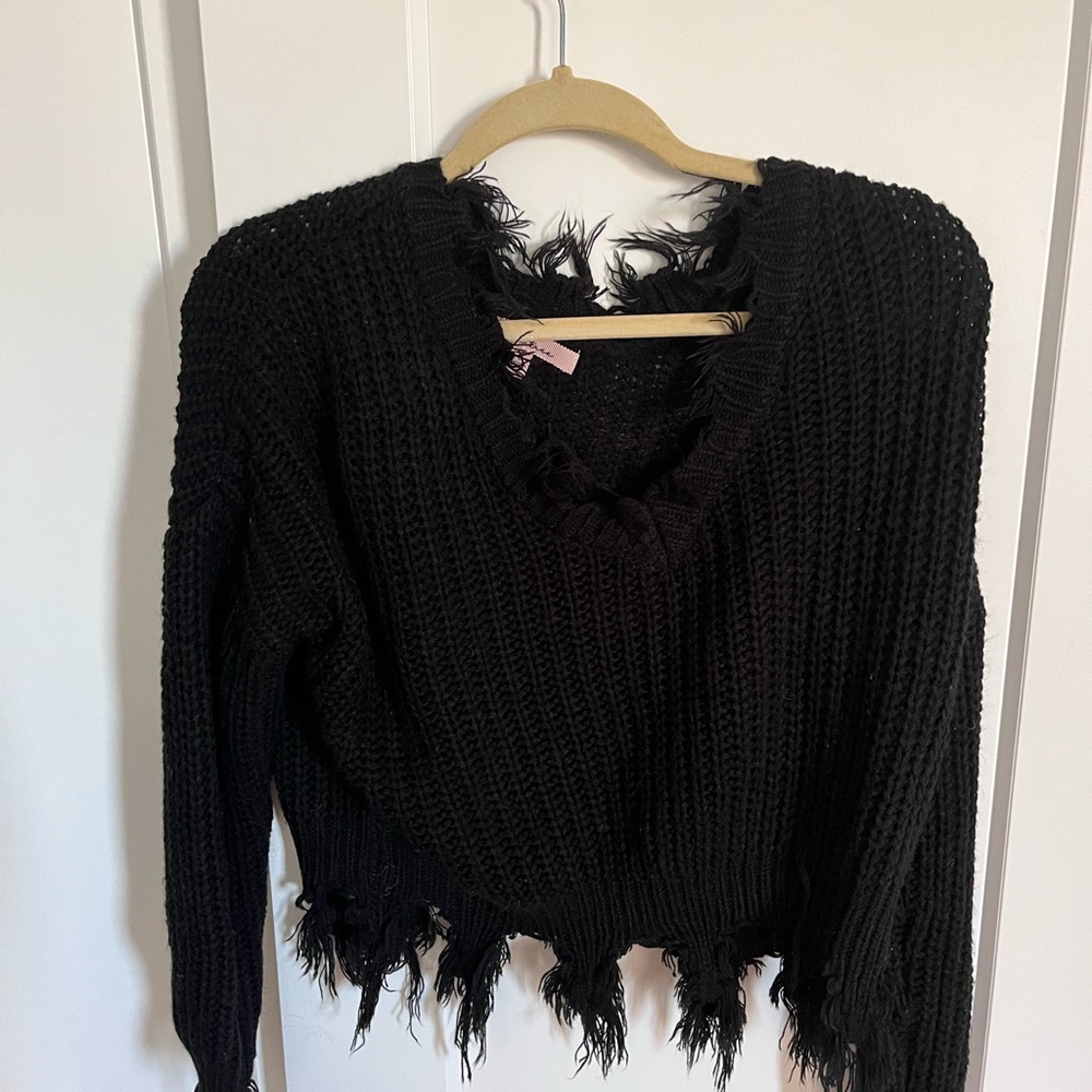 Black Fringed Women's Sweater